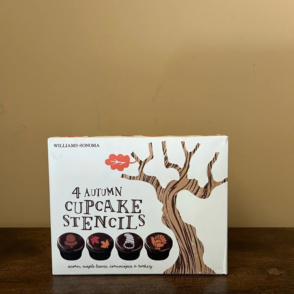 Williams Sonoma 4 Autumn Cupcake Stencils Turkey Acorn Leaves